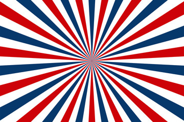 Sunburst background blue red and white. Retro or vintage design background or banner concept.
