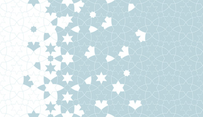Arabesque vector seamless pattern. Geometric halftone texture with color tile disintegration or breaking
