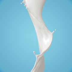 milk or white liquid splash with clipping path, 3d illustration.