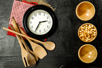 Black space and flat photo of kitchen 