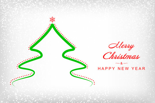 Merry Christmas and Happy New Year wishes with abstract Christmas tree and snowflakes on white background. Template for your Christmas design. Vector illustration.