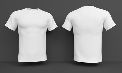 Mockup White men's t-shirt on a dark background. Front and back view. 3d rendering