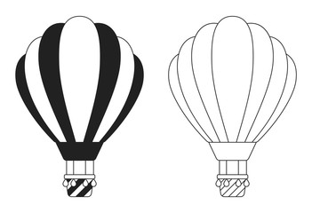 Hot air balloons silhouette and outline set. Cute vector aerostat icons. Sky transport for journey. Concept for children print.