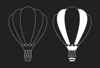 Set of hot air balloons silhouette and outline. Cute vector aerostat icons. Sky transport for travel and journey. Concept for children print.