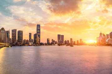 Fototapeta na wymiar Shanghai skyline and modern urban buildings at sunrise,China.