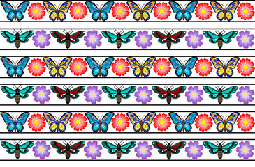 Seamless pattern from rows of butterflies and flowers 6