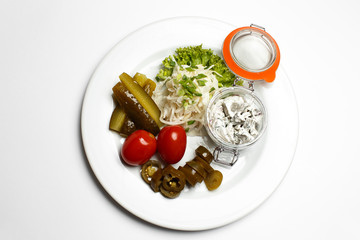 beef tongue in a sauce with salted vegetables and cabbage