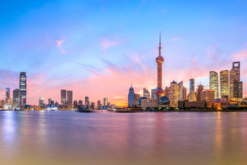 Fototapeta na wymiar Shanghai skyline and modern urban buildings at sunrise,China.