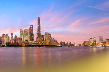 Shanghai skyline and modern urban buildings at sunrise,China.