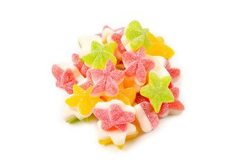 Juicy colorful jelly  stars sweets isolated on white. Gummy candies.