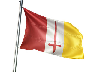 Fototapeta na wymiar Aalst of Belgium flag waving isolated on white background
