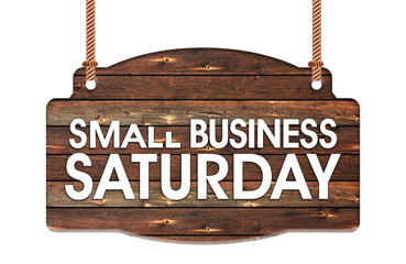 Text of Small Business Saturday in Rope wooden hanging sign