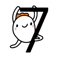 Cute and funny colorful 7 seven number characters, cartoon vector illustration isolated on white background. eight smiling comic man characters, birthday greetings