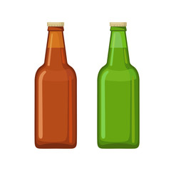 Beer bottle icons in flat style isolated on white.