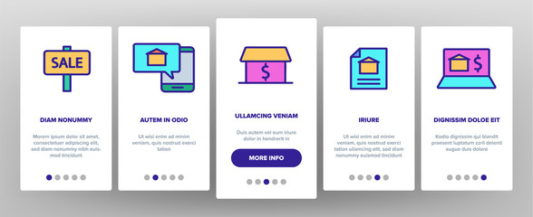 Color Buildings For Sale Vector Onboarding Mobile App Page Screen. Buy property, Building Sale Outline Cliparts. Real Estate, Residential Selling. Apartments And Accommodation Illustration
