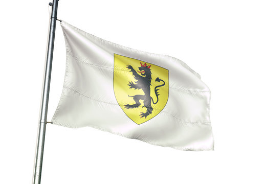 Fleurus of Belgium flag waving isolated on white background