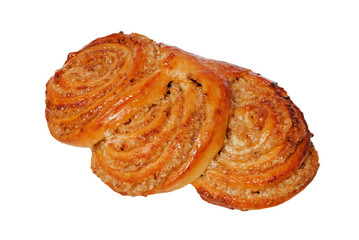 Delicious cinnamon bun on white isolated background