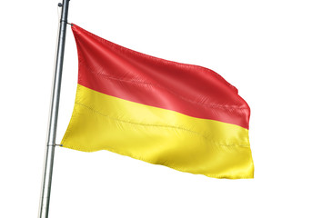 Ostend of Belgium flag waving isolated on white background