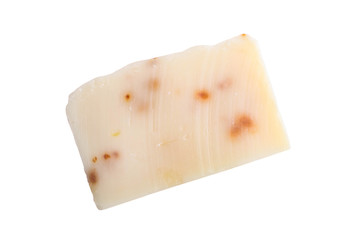 Unpacked natural organic soap isolated on white.