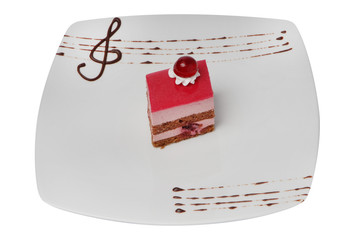 Piece of delicious cheesecake on a white isolated background