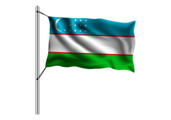 Waving Uzbekistan flag on flagpole on isolated background, flag of Uzbekistan, vector illustration