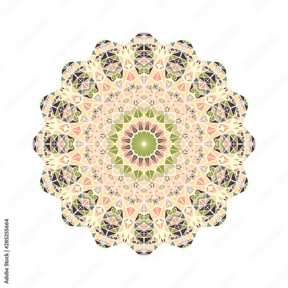 Poster ornate abstract triangular ornament mandala - round polygonal circular ornamental vector element fro