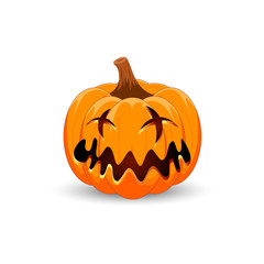 Pumpkin on white background. The main symbol of the Happy Halloween holiday. Orange pumpkin with smile for your design for the holiday Halloween. Vector illustration.