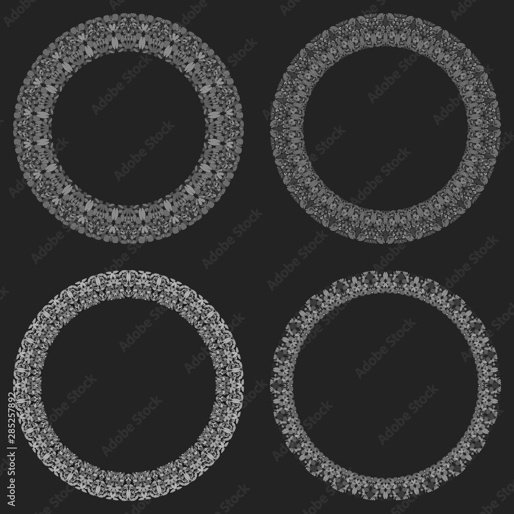 Poster set of 4 gravel mosaic round borders - vector design elements