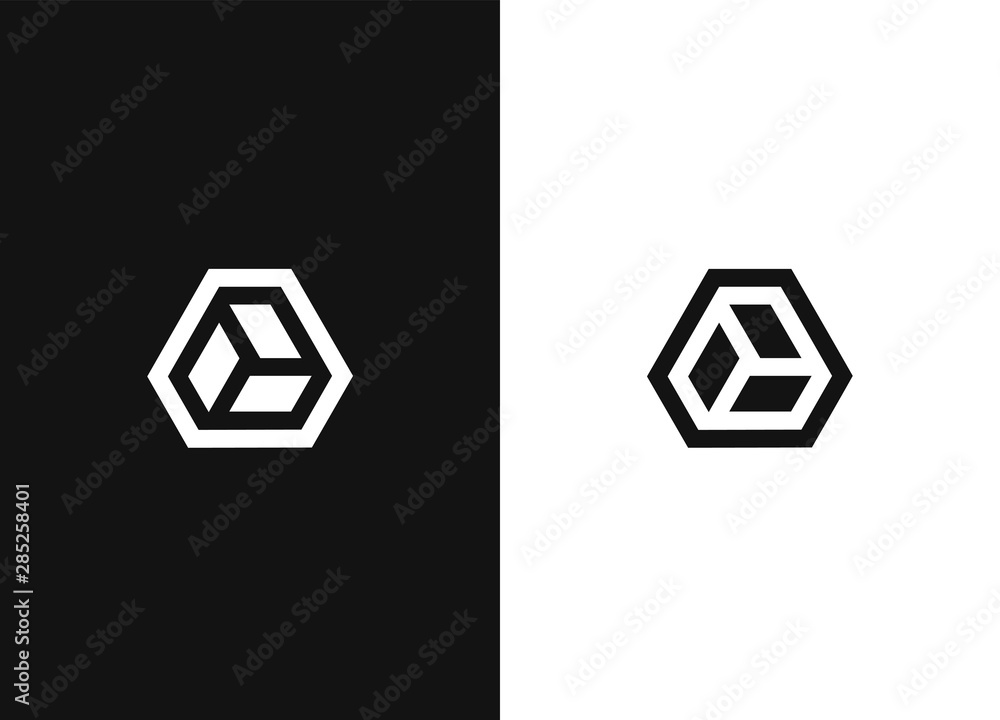 Canvas Prints minimalistic hexagonal geometric logo. black white version.