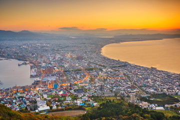 Fototapeta premium Hakodate, Hokkaido, Japan city skyline from Mt. Hakodate