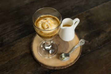Coffee and ice cream in glass.