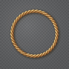 Rope circle frame isolated on transparent background. Vector round texture string, jute, thread or cord border pattern.