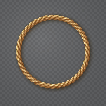 Rope Circle Frame Isolated On Transparent Background. Vector Round Texture String, Jute, Thread Or Cord Border Pattern.