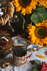 Russian Black Tea from Samovar in Glass