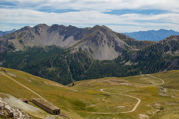 Lacey path in the mountain under a blue sky, Hautes-Alpes, France