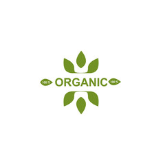 Organic product logo design with leaf icon isolated template