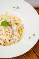 pasta with meal and mushrooms