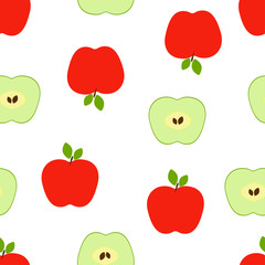  Seamless pattern. Red and green apples on a white background. Flat vector. Illustration
