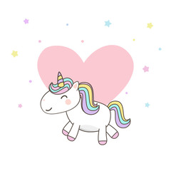 Cute Unicorn Cartoon Character vectors with pastel rainbow . Kawaii Filly Unicorn, Fairytale pony isolated on white background.