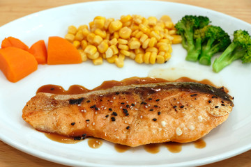salmon steak with teriyaki sauce