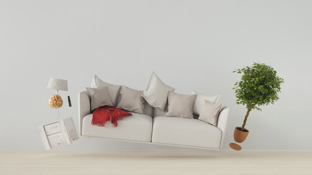 Fliegendes Sofa und M&ouml;bel in Schwerelosigkeit