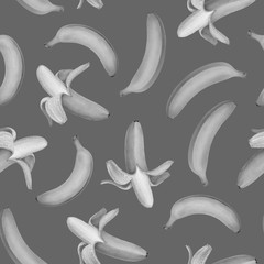 Banana seamless pattern. Black and white fruit illustration. Vegetarian food.