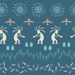 Traditional, design with humpbacked man playing flute musical instrument.