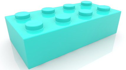 Toy brick in blue color on white