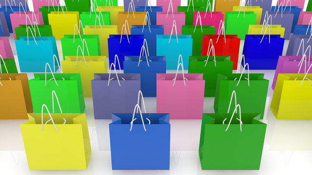 Rows of colorful shopping bags