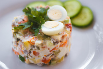 Traditional Russian salad Olivier