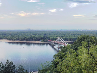 bridge over the river Dnipro, Kyiv, Ukraine. Truhanov island