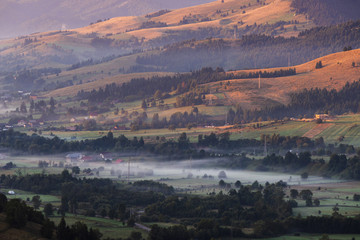 Summer landscape of the mountain village in Bucovina