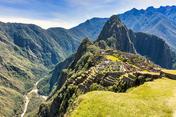 Machu Picchu, a UNESCO World Heritage 15th-century Historic Site, Located in Cusco region of Peru - obrazy, fototapety, plakaty