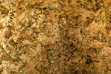 Blur Texture of the gold leaf, Gold background, Picture from Buddha image Back